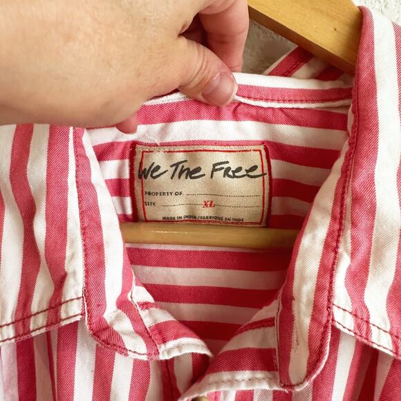 Free People Freddie Striped Button Down Shirt XL Preppy Coastal Oversized - Picture 4 of 8
